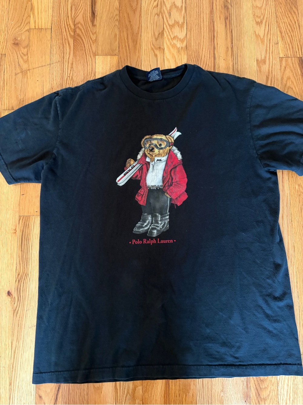 Vintage POLO RALPH LAUREN Ski Polo Bear Cotton Tee in Black Size M